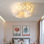 Lampe de plafond LED style bohème avec motif plumes pour chambre et salon