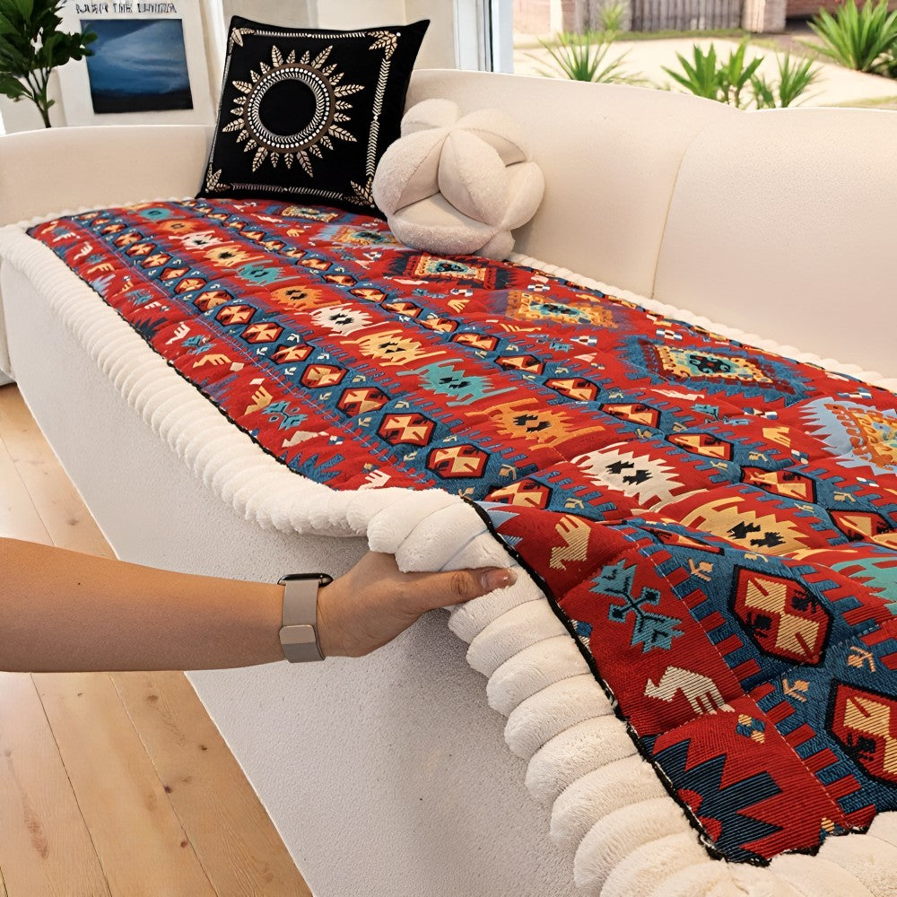 Ethnic pattern quilted sofa cover slip-resistant