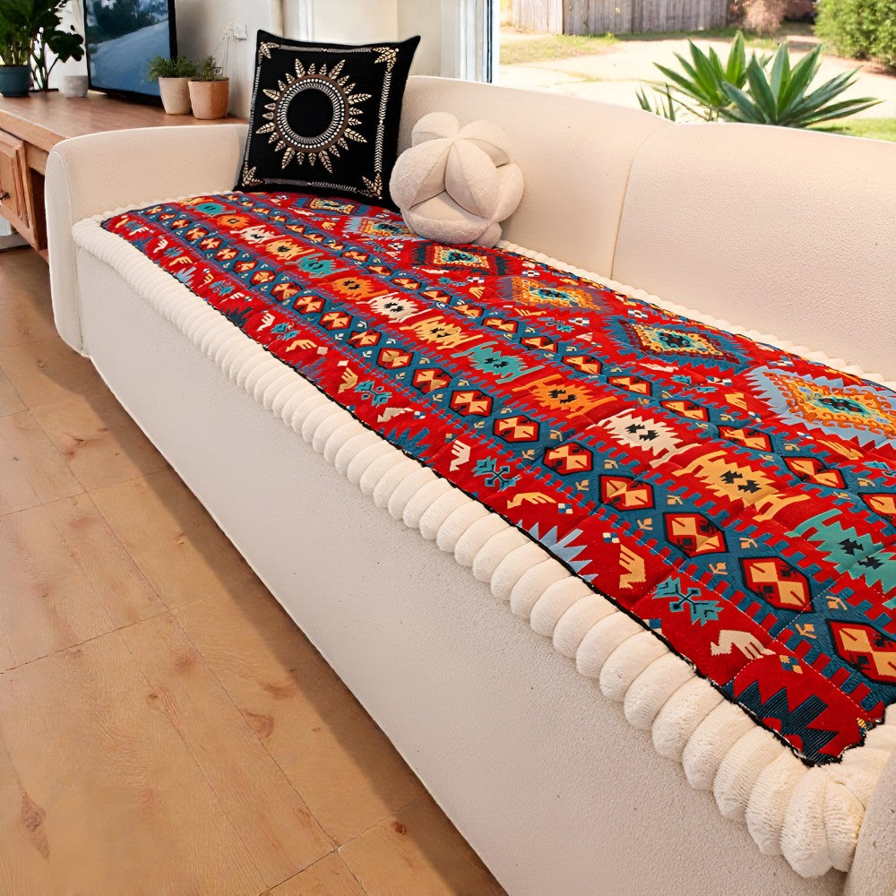 Ethnic pattern quilted sofa cover slip-resistant