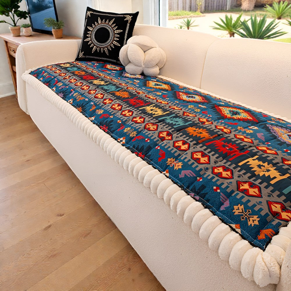 Ethnic pattern quilted sofa cover slip-resistant
