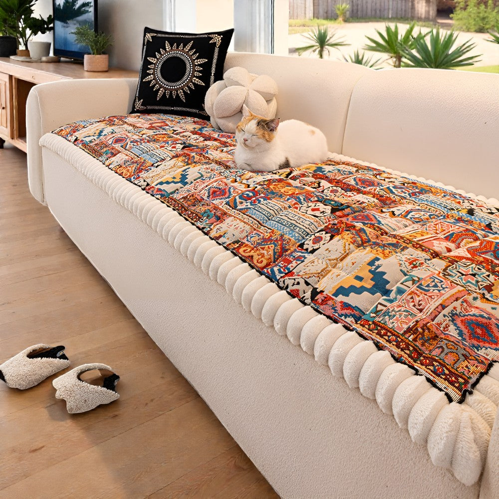 Ethnic pattern quilted sofa cover slip-resistant