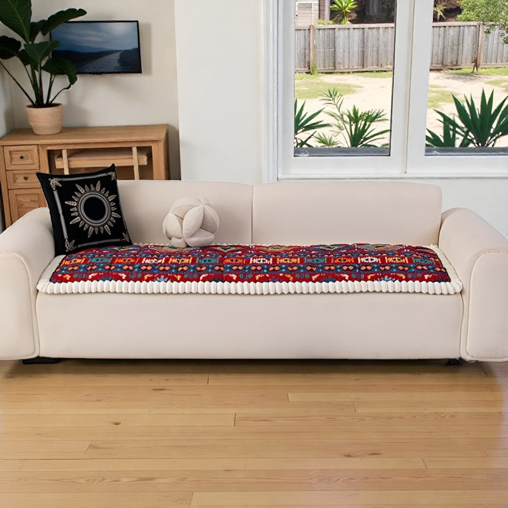 Ethnic pattern quilted sofa cover slip-resistant