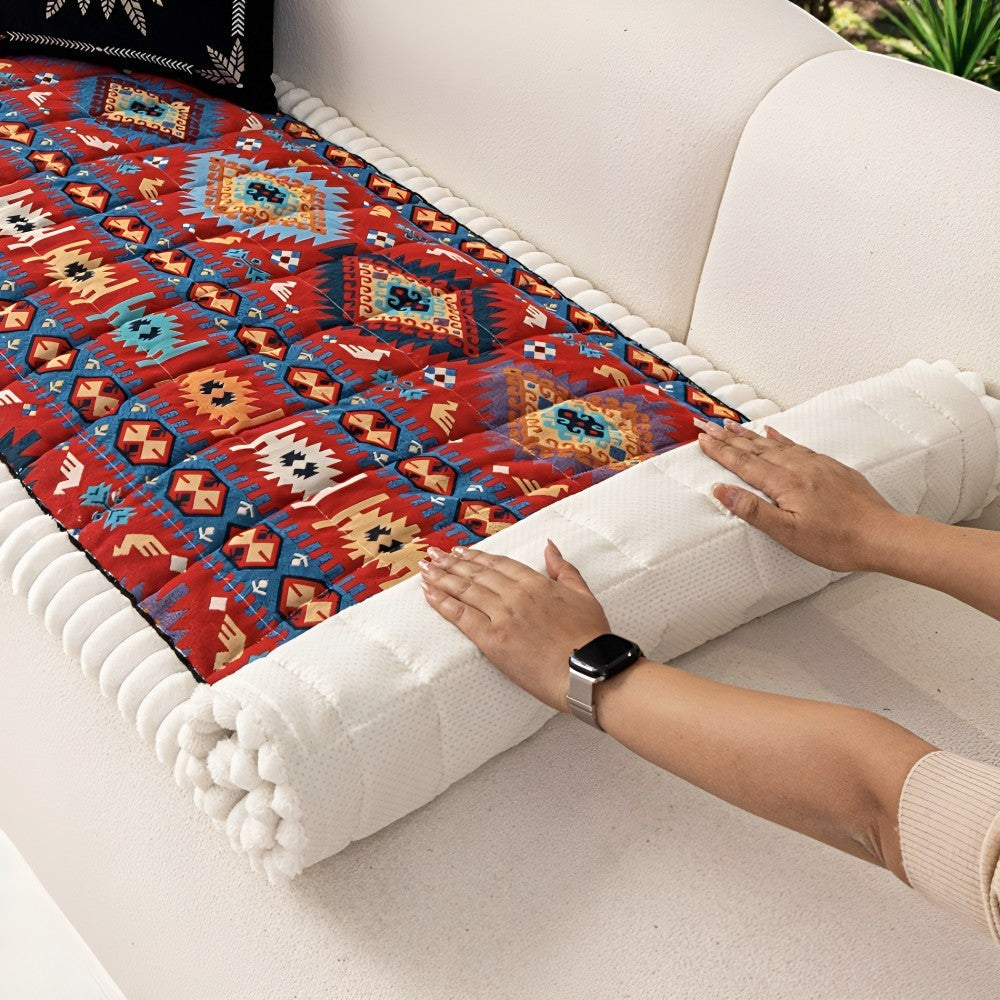Ethnic pattern quilted sofa cover slip-resistant