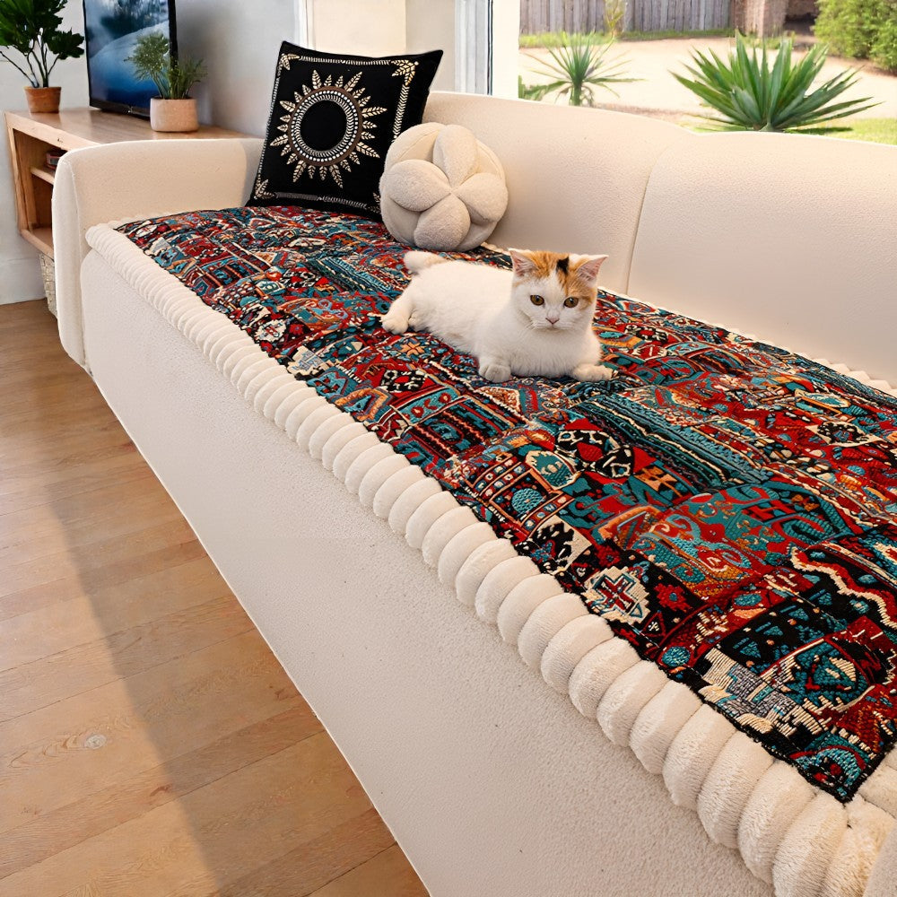 Ethnic pattern quilted sofa cover slip-resistant