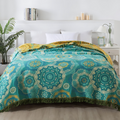 Biancheria da letto in stile boho color turchese con motivo mandala dorato
