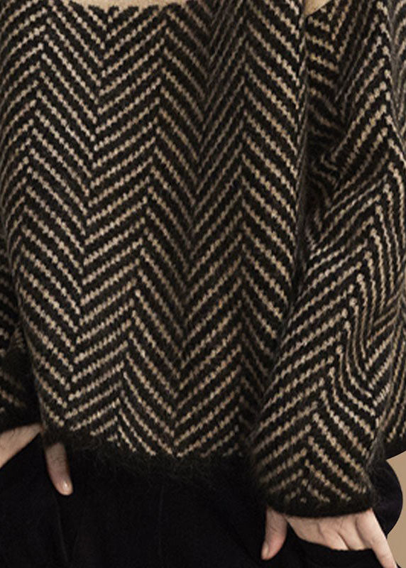 Damenpullover Winter Khaki Patchwork Rollkragen Schnitt