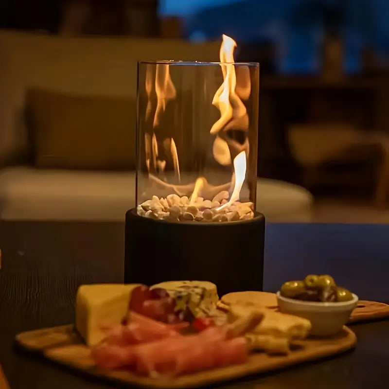 Portable smokeless tabletop biofireplace for indoor and outdoor use