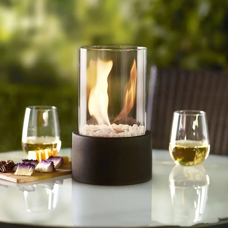 Portable smokeless tabletop biofireplace for indoor and outdoor use