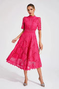 Robe midi trapèze pour femme à encolure montante