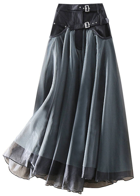 Damen-Midirock Patchwork Grau lockerer Schnitt