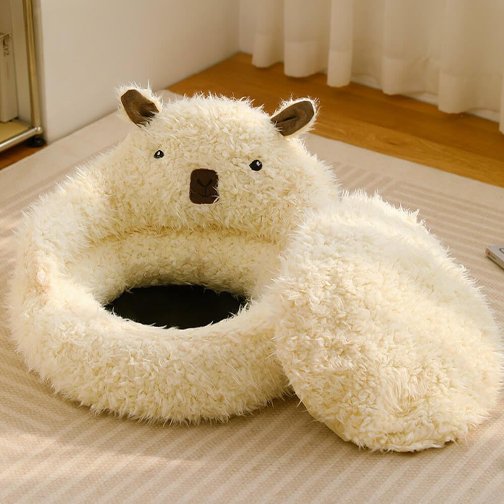 Cuccia invernale accogliente per cane in stile ispirato all’alpaca