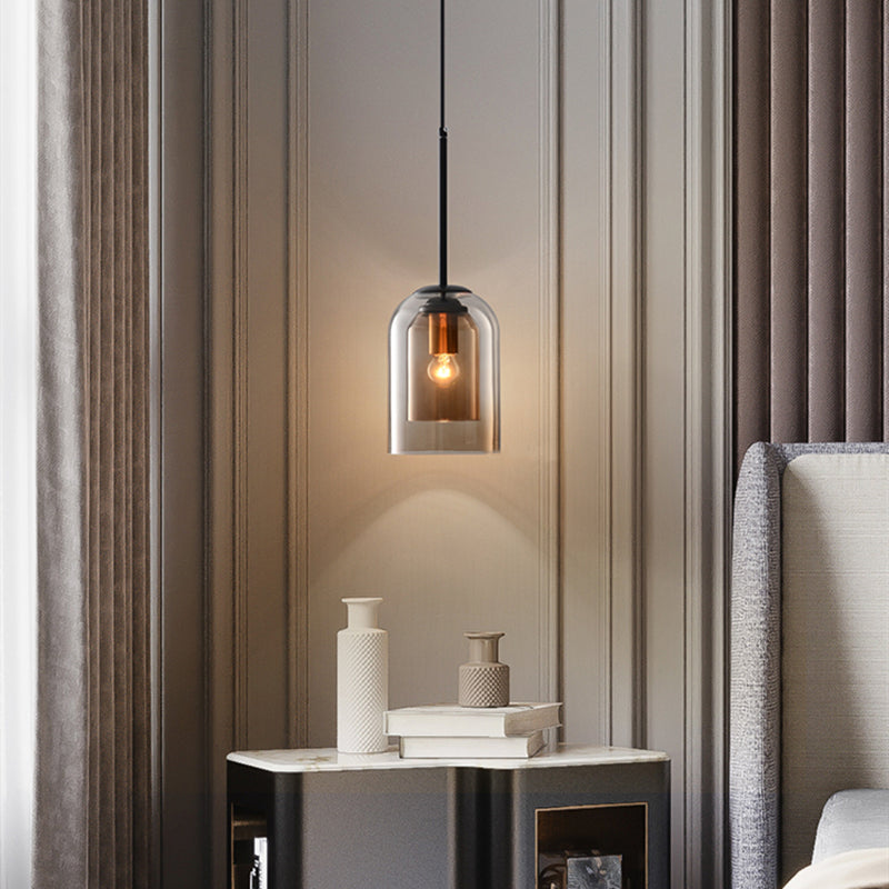Lampa wisząca z podwójnym szkłem z połowy wieku do jadalni i salonów
