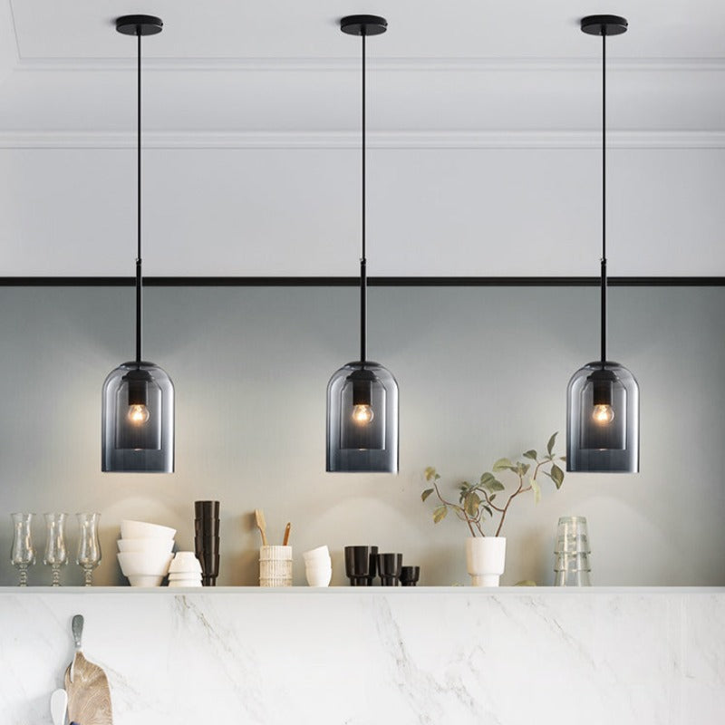 Lampa wisząca z podwójnym szkłem z połowy wieku do jadalni i salonów