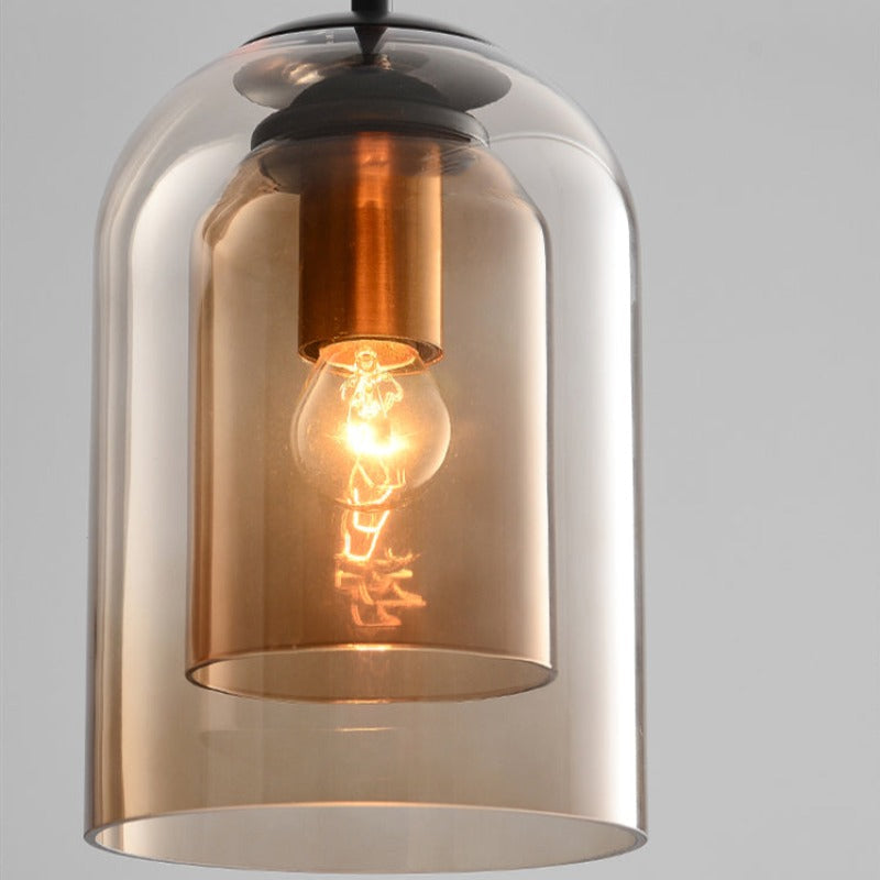 Lampa wisząca z podwójnym szkłem z połowy wieku do jadalni i salonów