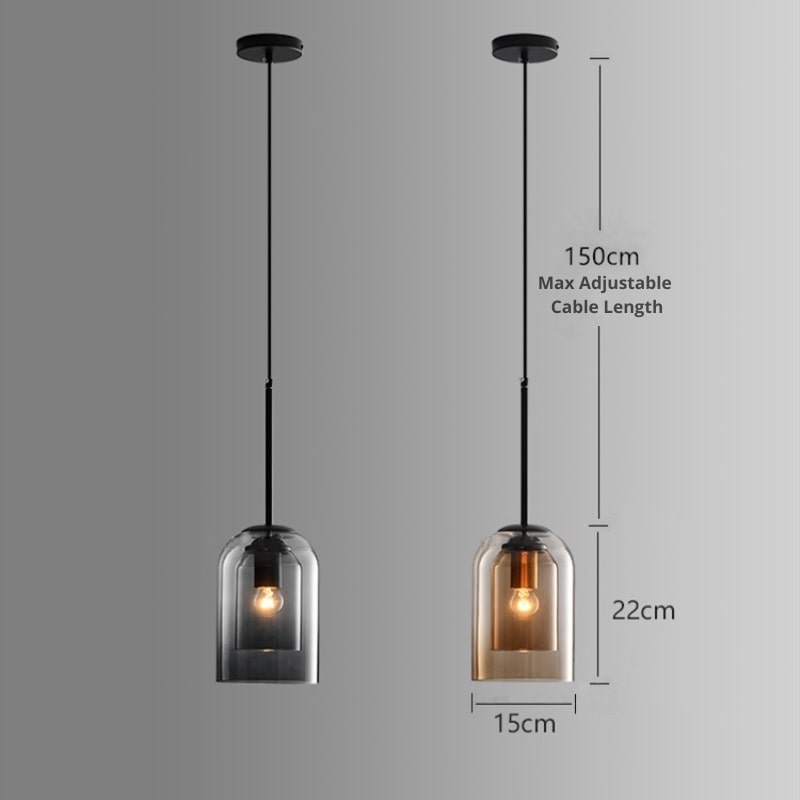 Lampa wisząca z podwójnym szkłem z połowy wieku do jadalni i salonów