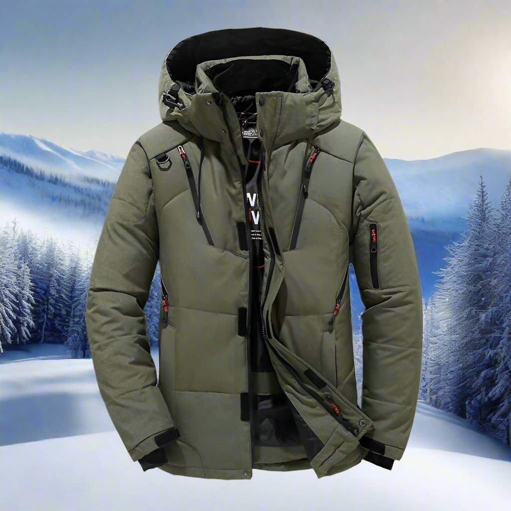 Giacca invernale da uomo con cappuccio antivento con tasche