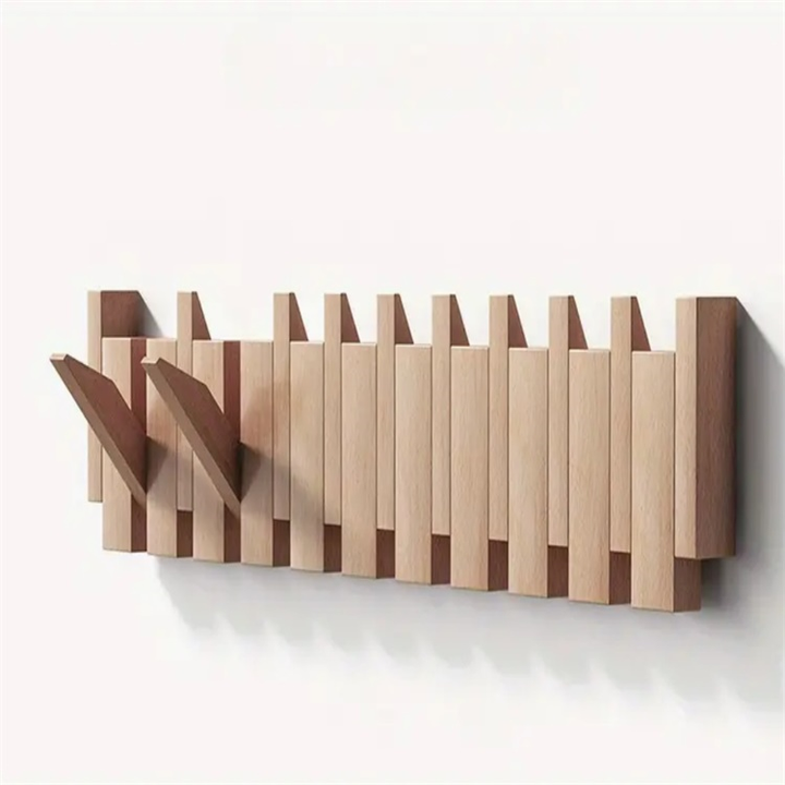 Appendiabiti da parete in legno versatile con ganci pieghevoli – stile pianoforte