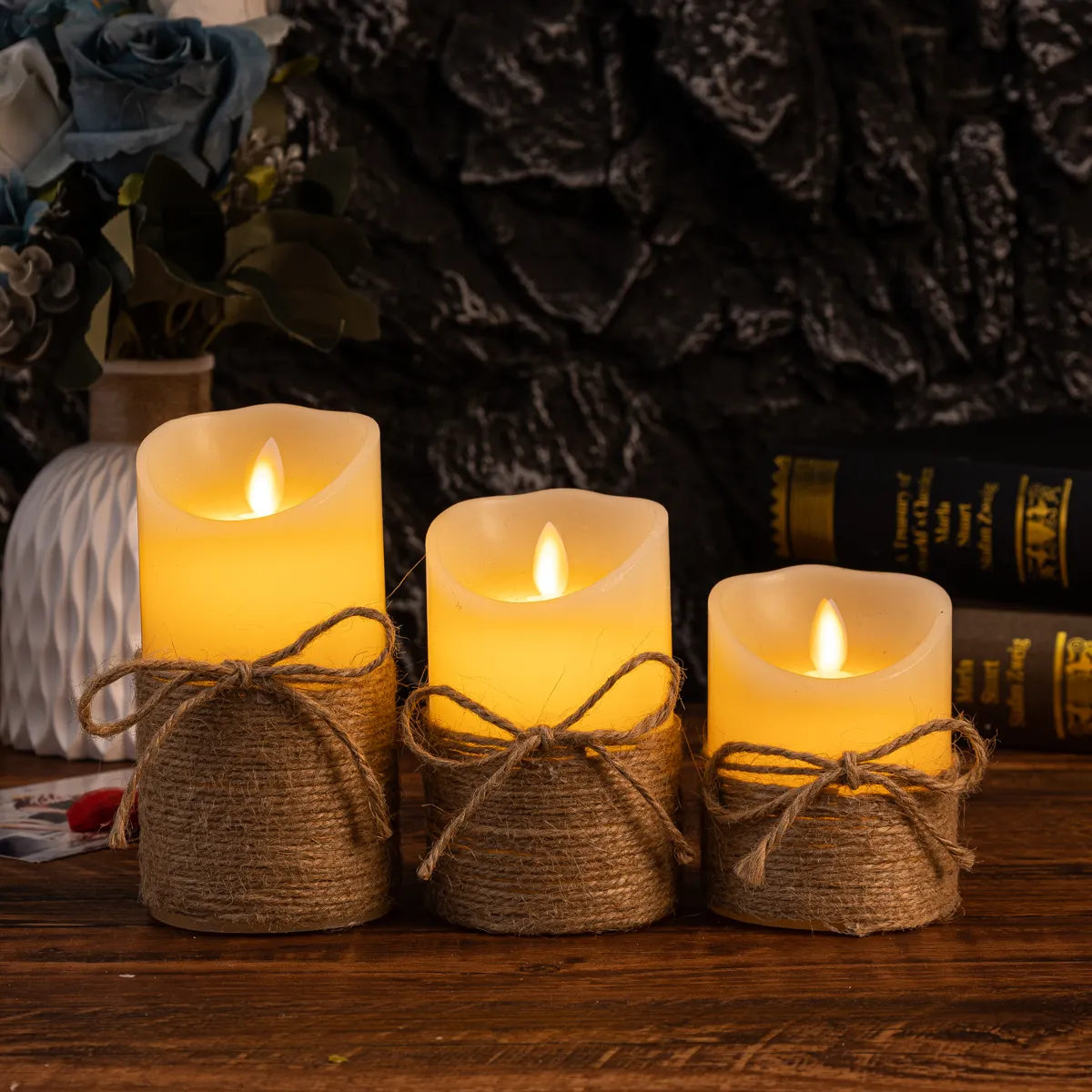 Flameless LED pillar candles with realistic candlelight effect
