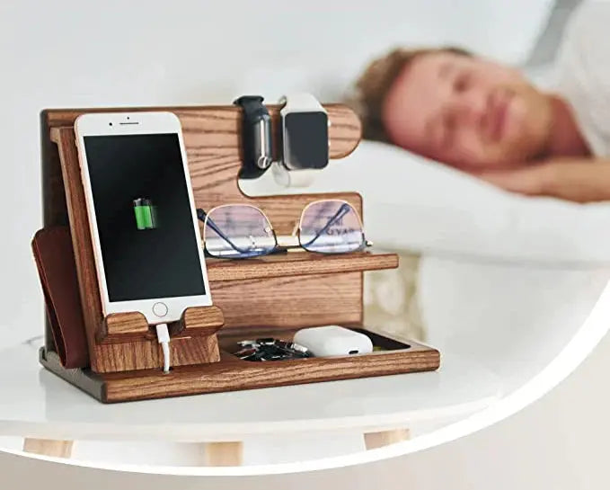 Drewny Organizer Biurkowy Uchwyt na Telefon Zegarek Okulary