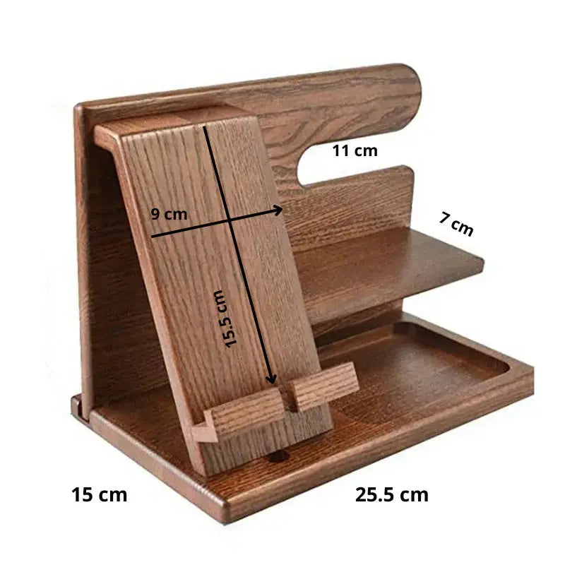 Drewny Organizer Biurkowy Uchwyt na Telefon Zegarek Okulary