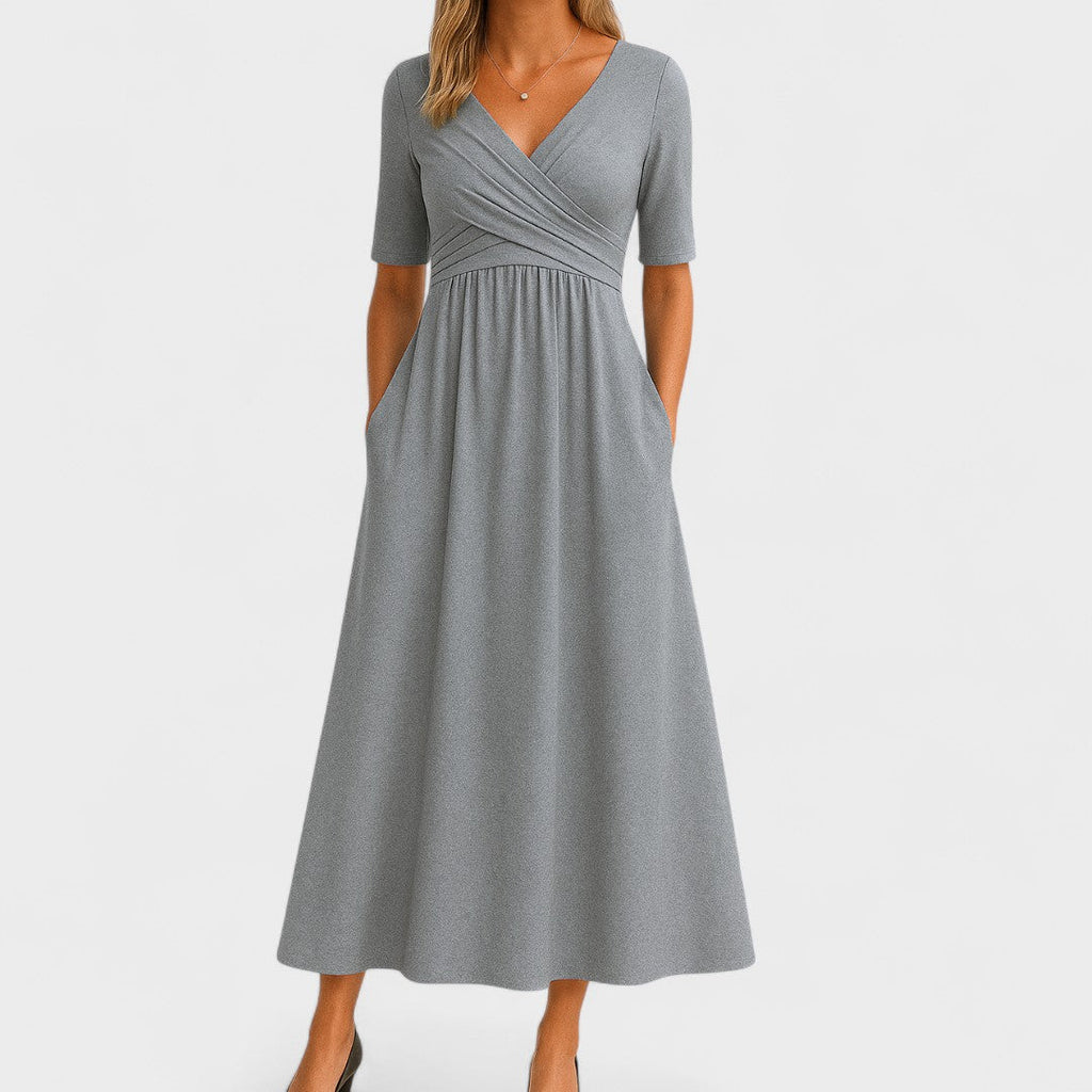 Elegant women's midi dress Classic style with V-neckline