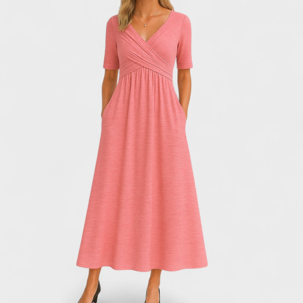 Elegant women's midi dress Classic style with V-neckline