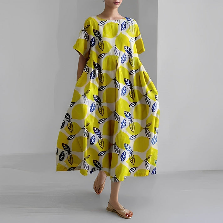 Abito casual midi da donna taglio ampio motivo floreale