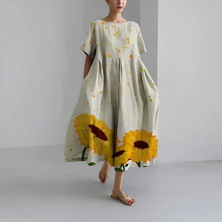 Abito casual midi da donna taglio ampio motivo floreale