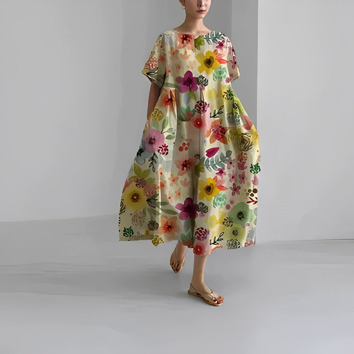 Abito casual midi da donna taglio ampio motivo floreale