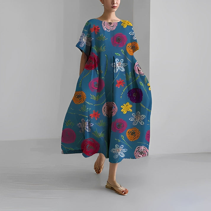 Abito casual midi da donna taglio ampio motivo floreale