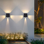 Square black solar-powered outdoor lamp