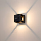 Square black solar-powered outdoor lamp