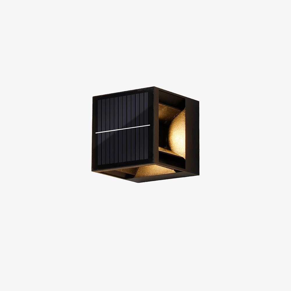Square black solar-powered outdoor lamp