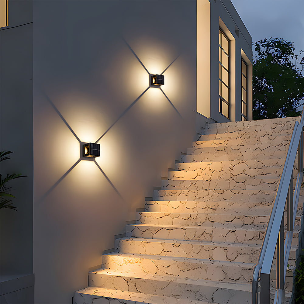 Square black solar-powered outdoor lamp