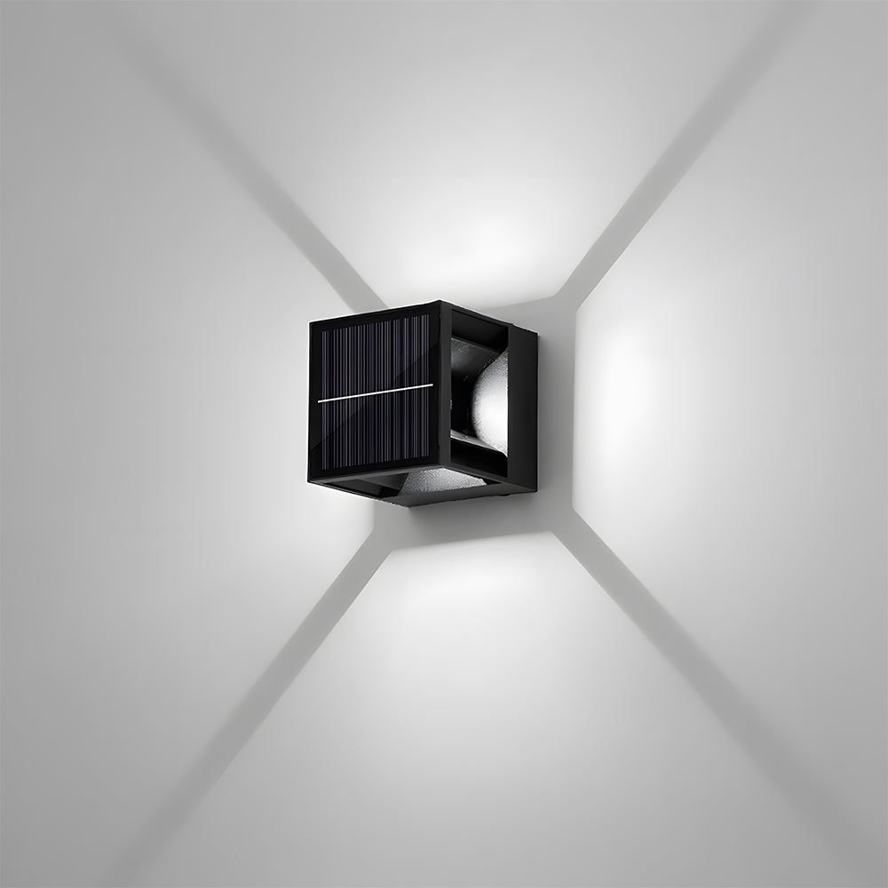 Square black solar-powered outdoor lamp