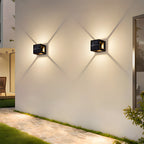 Square black solar-powered outdoor lamp