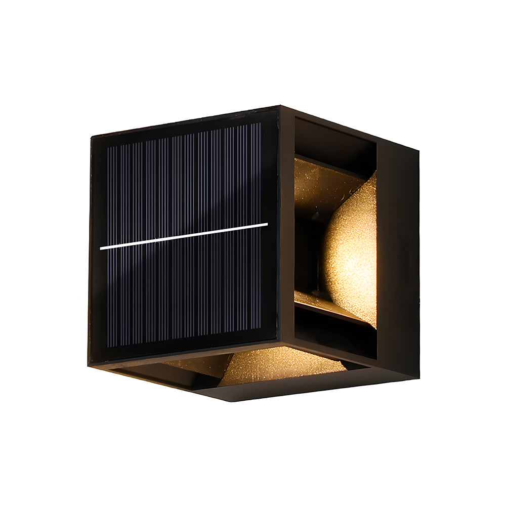 Square black solar-powered outdoor lamp