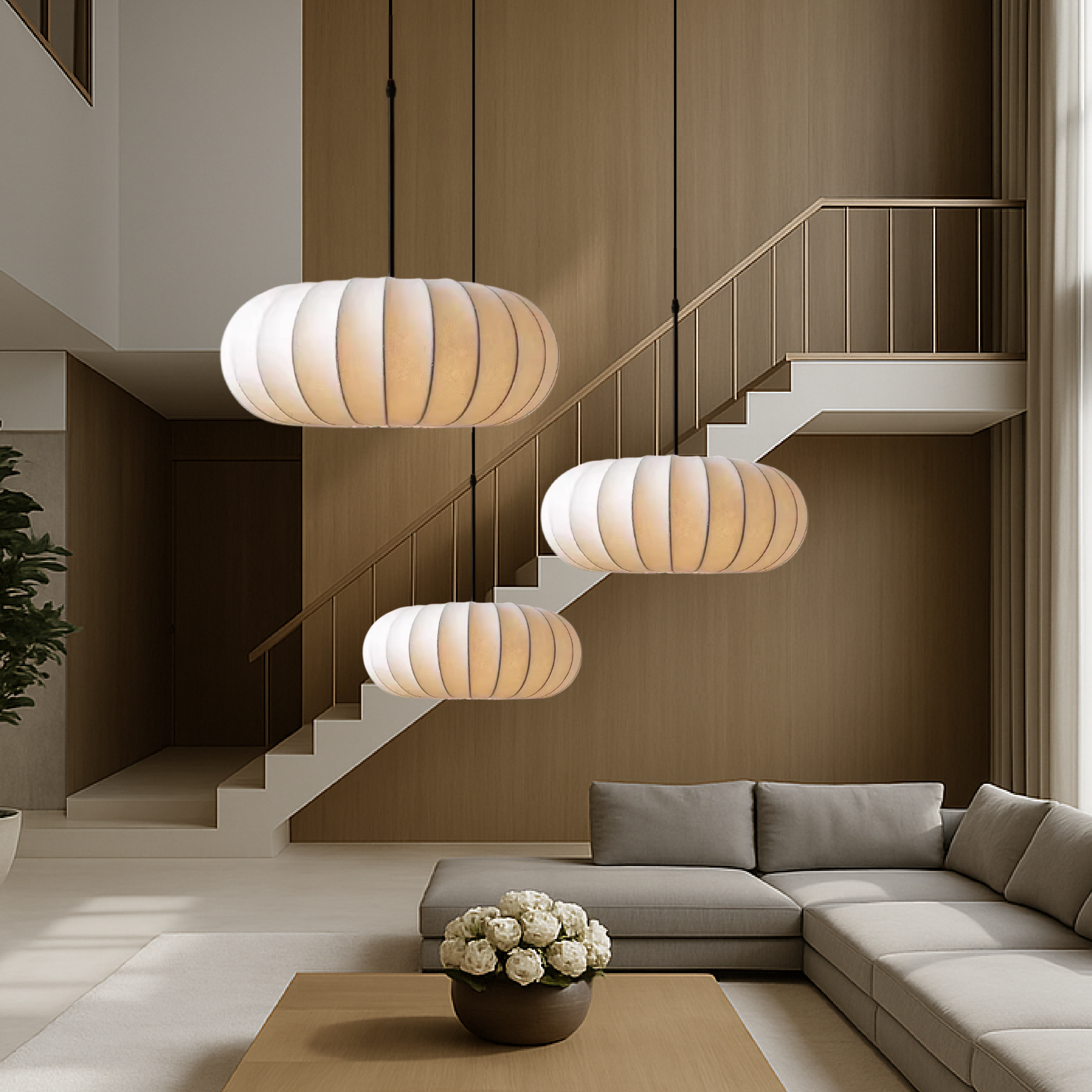 Minimalist ceiling lamp with warm, ambient light