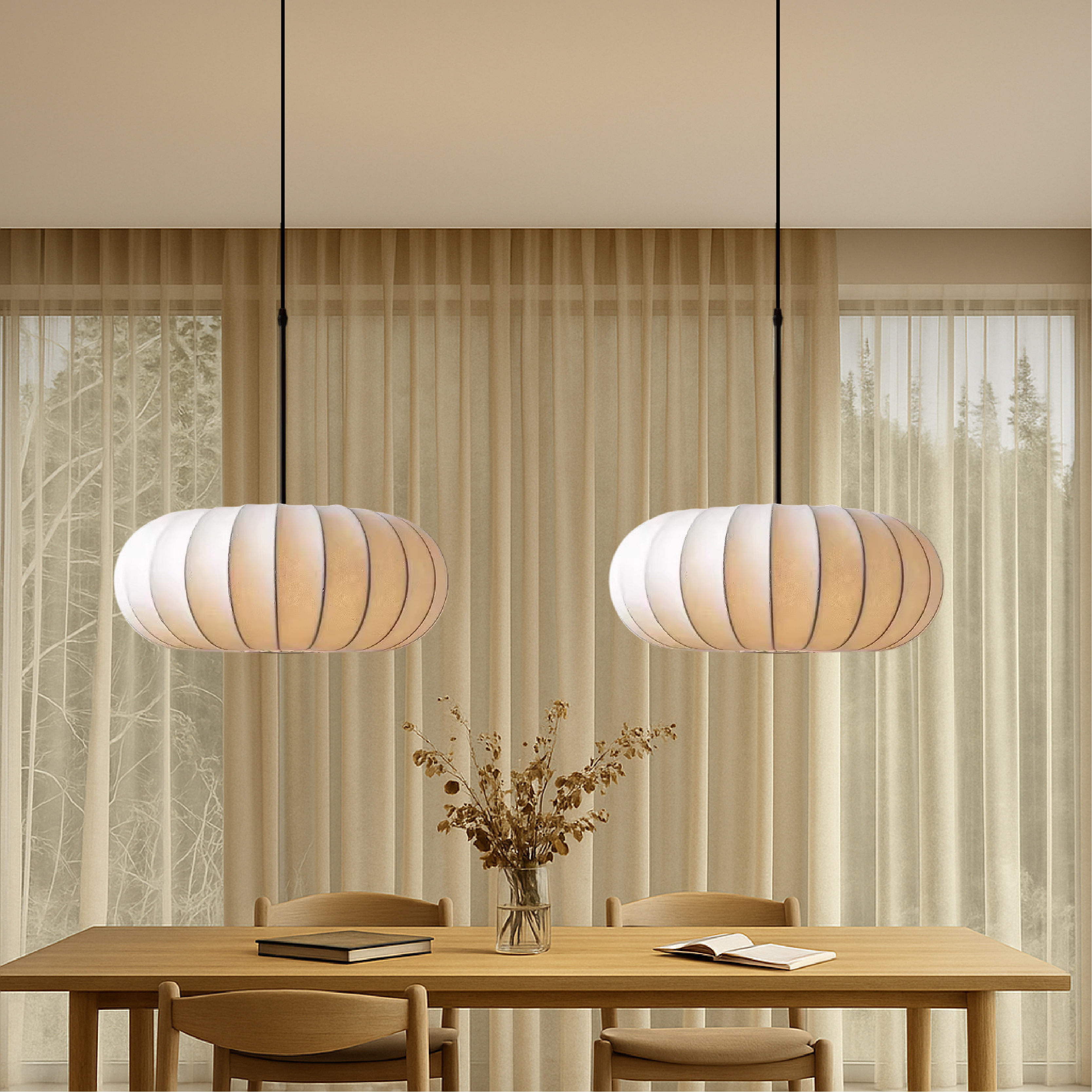Minimalist ceiling lamp with warm, ambient light