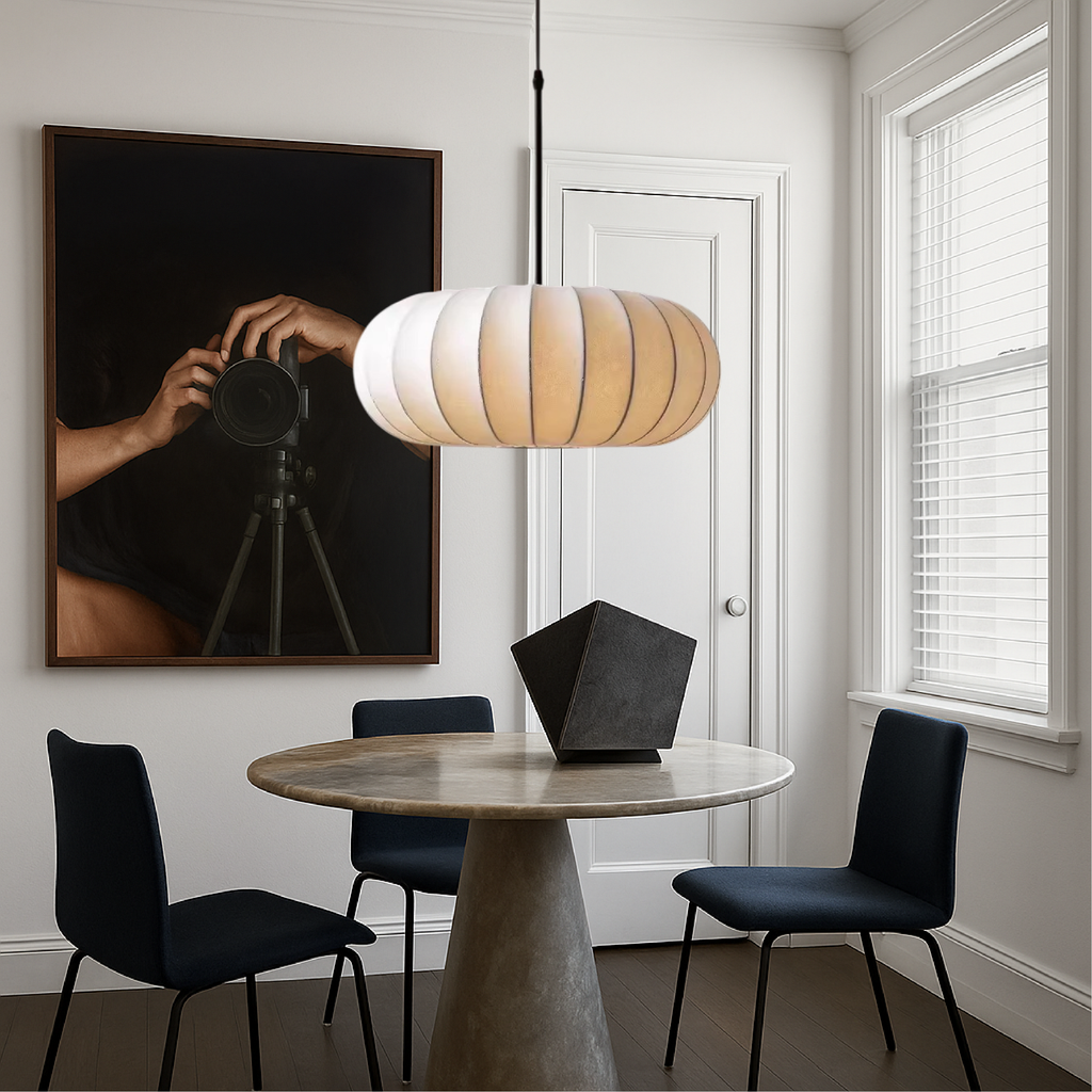 Minimalist ceiling lamp with warm, ambient light