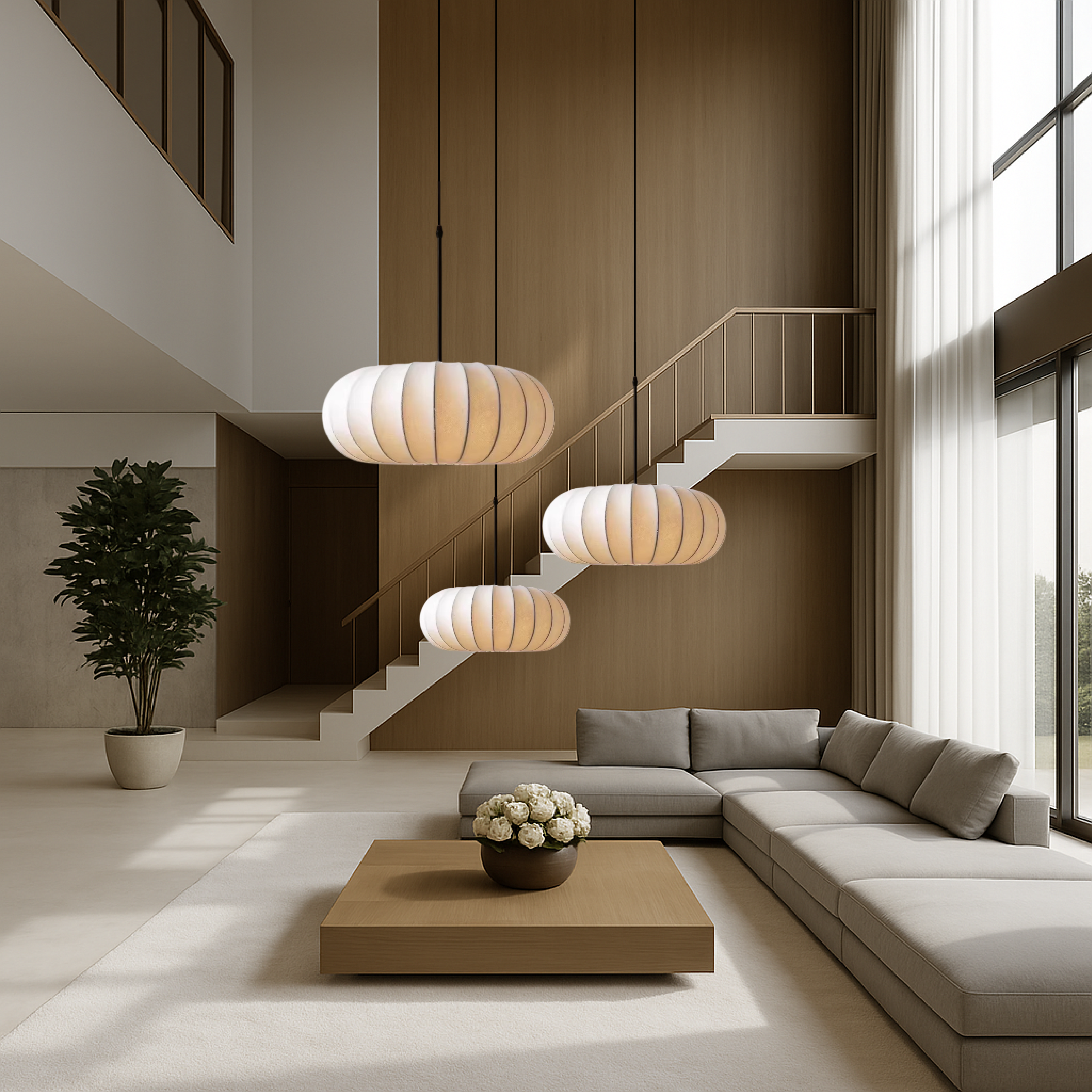 Minimalist ceiling lamp with warm, ambient light