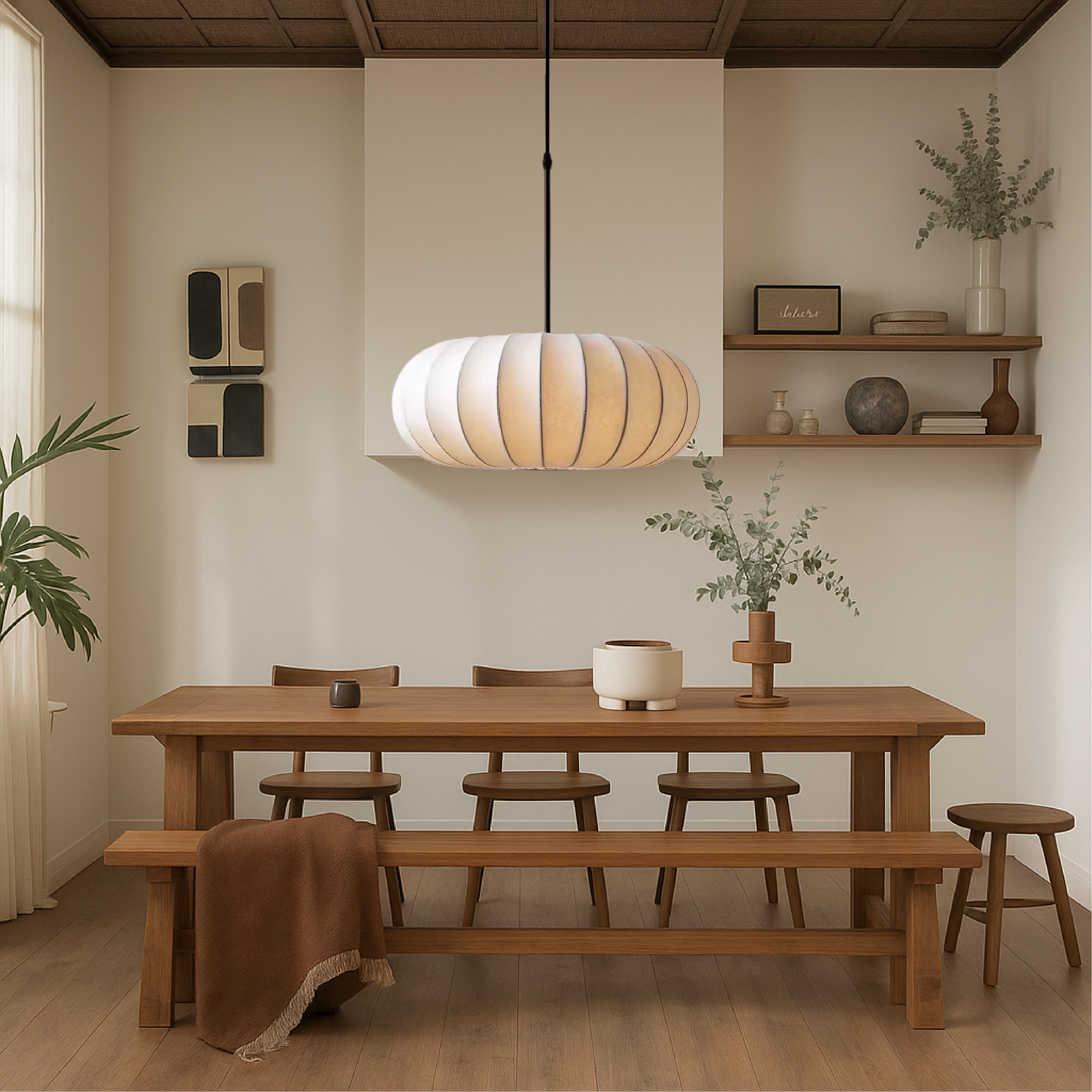 Minimalist ceiling lamp with warm, ambient light
