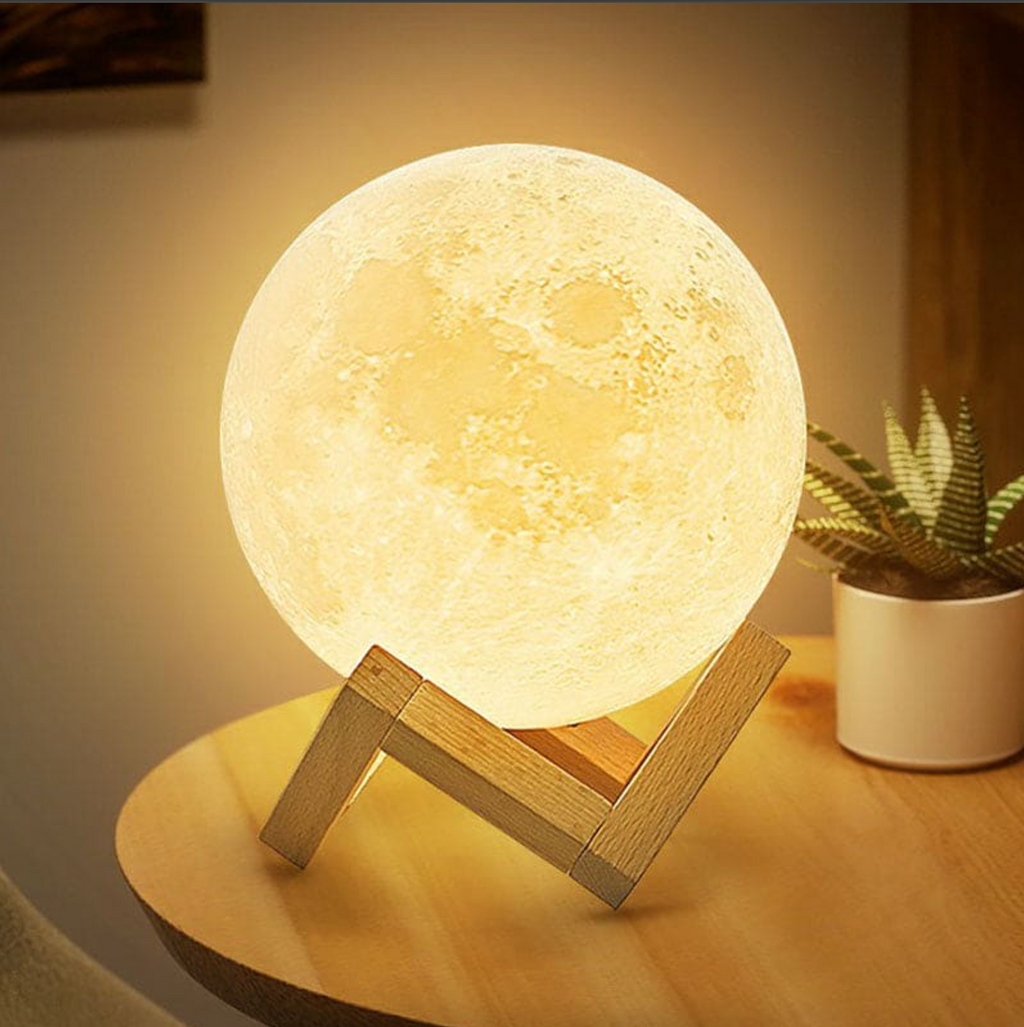 Rechargeable mood-enhancing wireless LED Moon lamp with dimming function and remote control