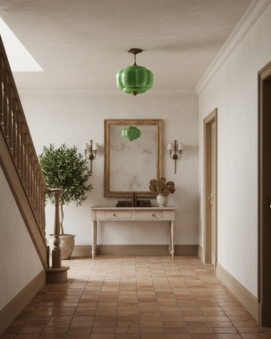 Lampada da soffitto classica dorata in vetro LED