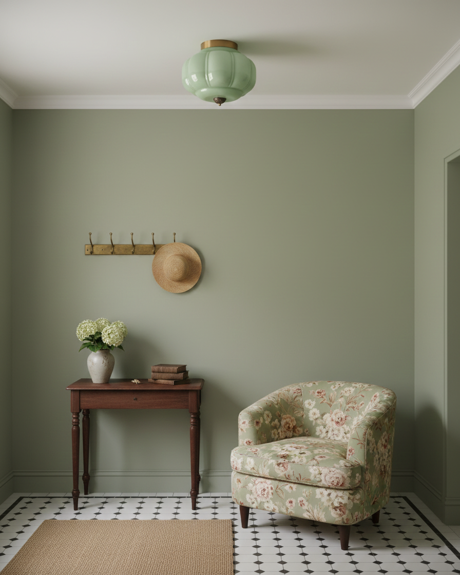 Jade green glass ceiling lamp with gold frame