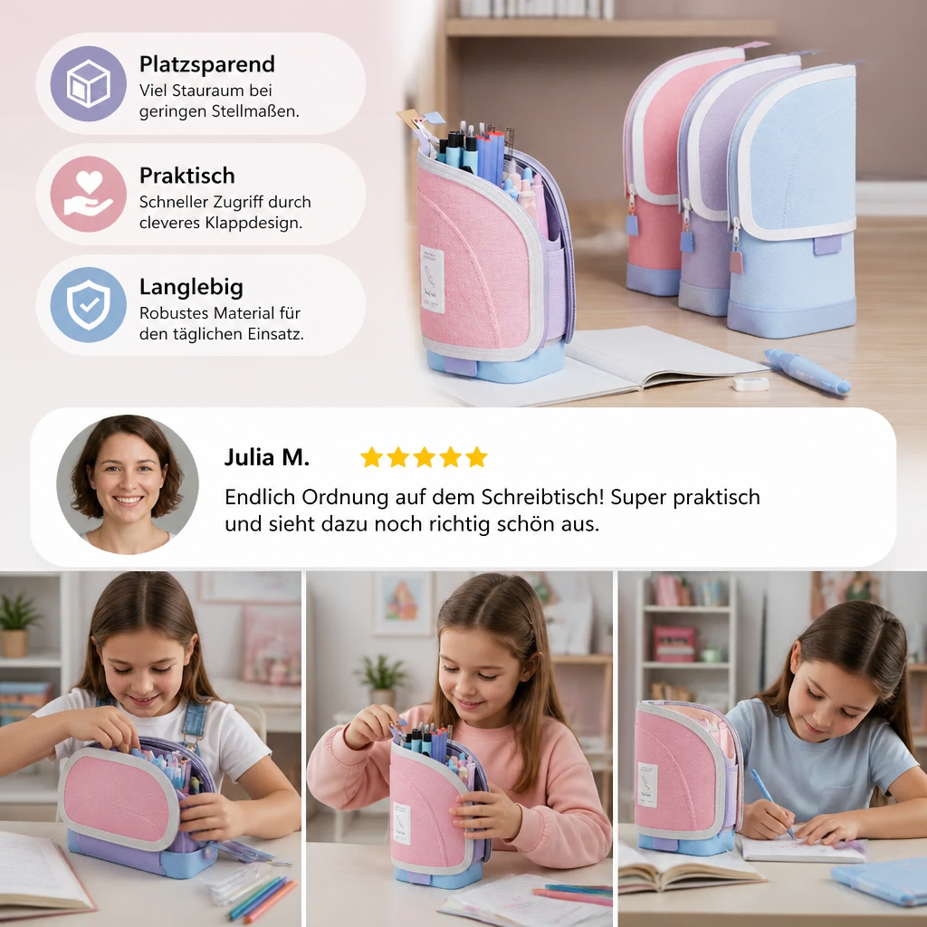 2-in-1ペンケース デスクオーガナイザーとペンスタンド付き