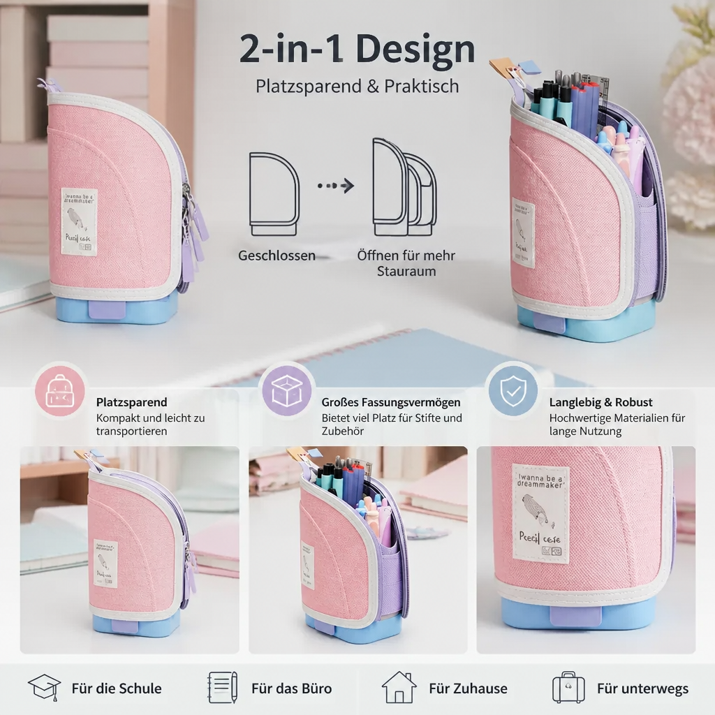 2-in-1ペンケース デスクオーガナイザーとペンスタンド付き