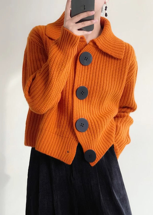 Damenstrickjacke mit Knöpfen Orange Stil mit Kragen Piotruś