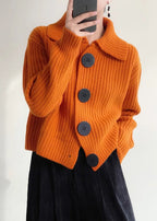Damenstrickjacke mit Knöpfen Orange Stil mit Kragen Piotruś