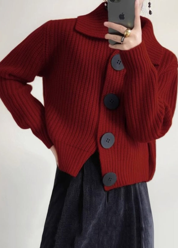 Damenstrickjacke mit Knöpfen Orange Stil mit Kragen Piotruś